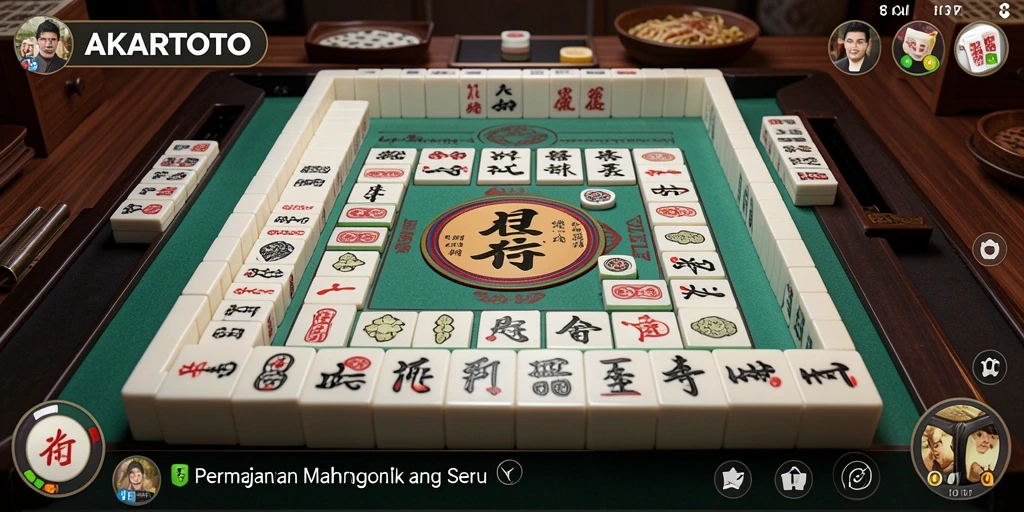 Tampilan gameplay menarik dari AKARTOTO dengan elemen Mahjong yang seru.