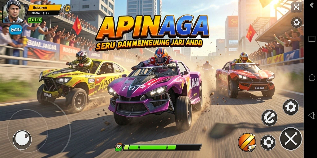 Gameplay APINAGA yang penuh aksi dan seru dalam balapan yang mendebarkan.