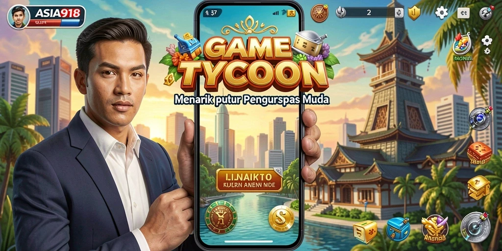 Tangkapan layar dari gameplay ASIA918 yang menunjukkan aksi bisnis Tycoon.