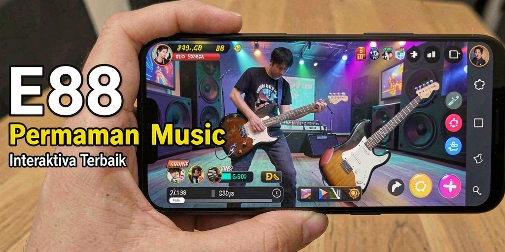 Screenshot utama E88 menampilkan gameplay interaktif dengan elemen musik.