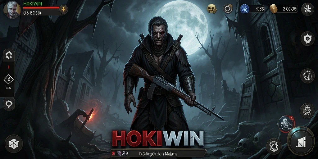 Screenshot dari gameplay menegangkan HOKIWIN dengan makhluk menyeramkan.