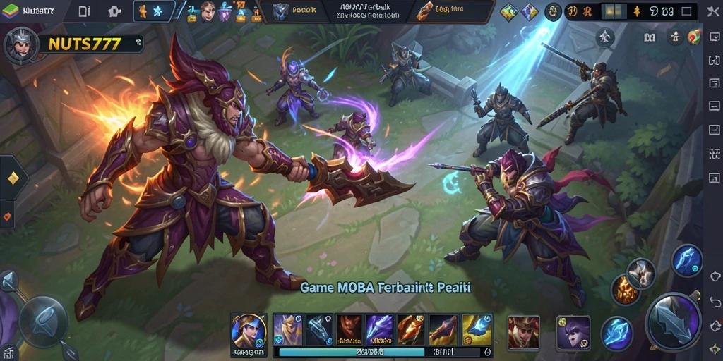 Tangkapan layar NUTS777 menampilkan pertarungan epik dalam permainan MOBA.