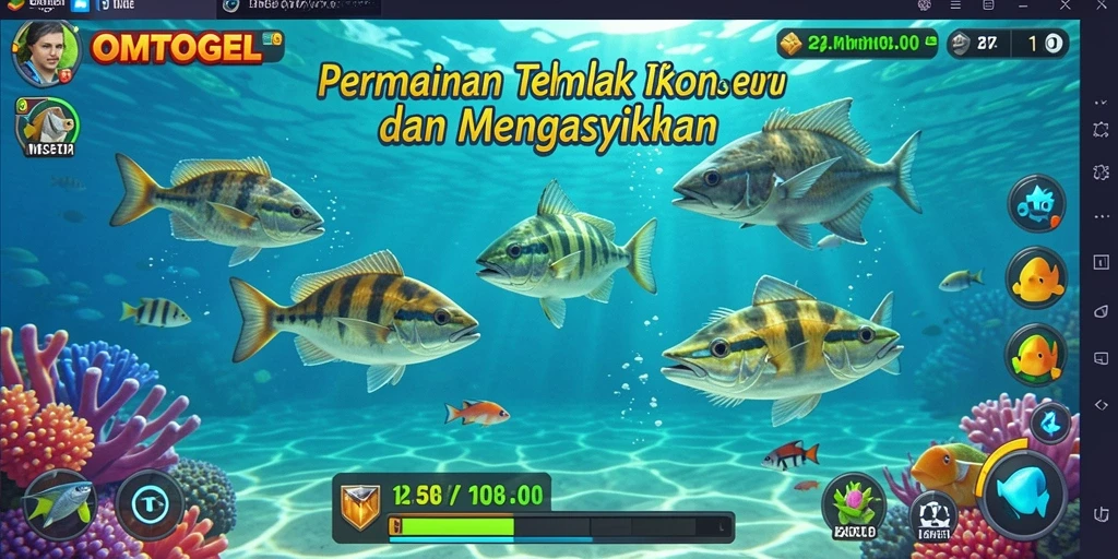 Tampilan gameplay OMTOGEL dengan aksi menembak ikan yang seru.