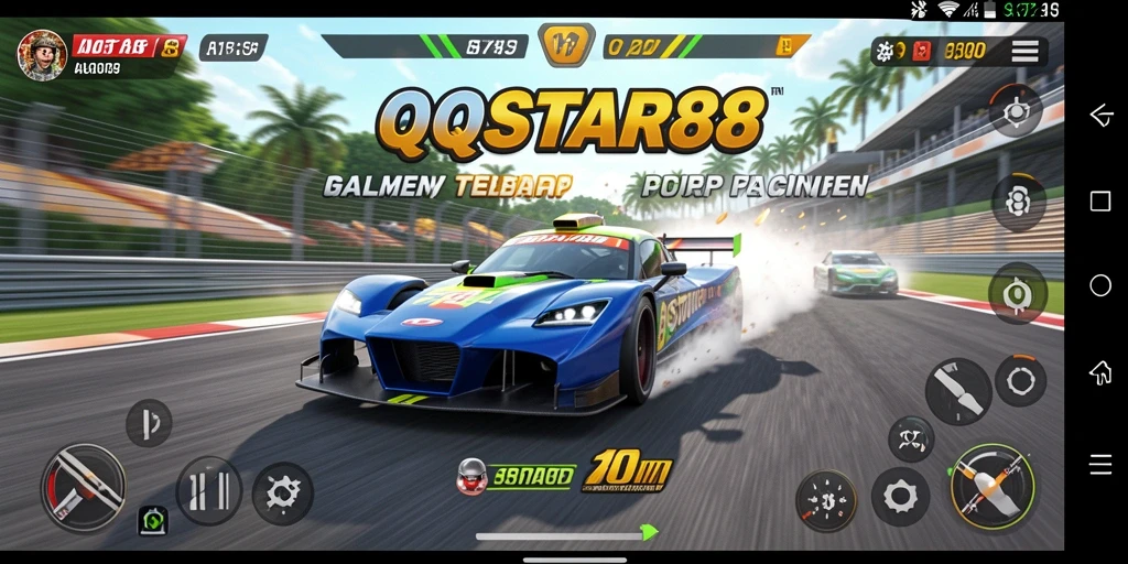 Tampilan gameplay QQSTAR88 yang menegangkan dengan balapan mobil balap.