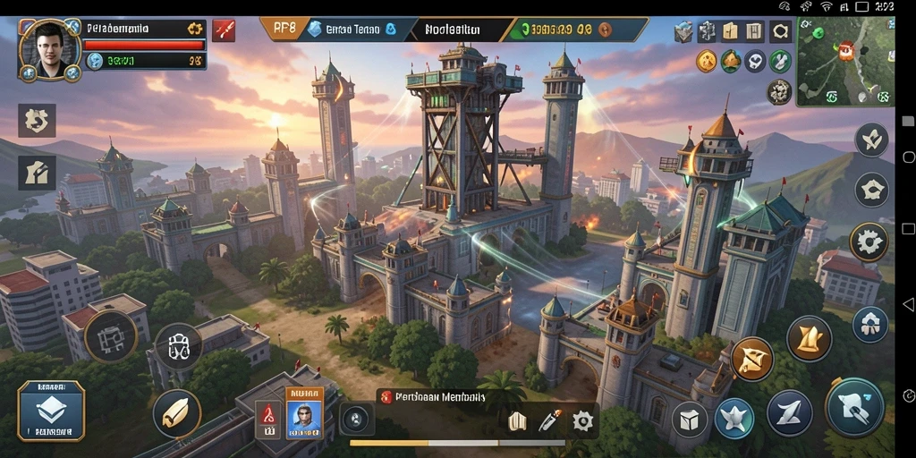 Tampilan gameplay mendebarkan dari RP8 dalam pertempuran Tower Defense.