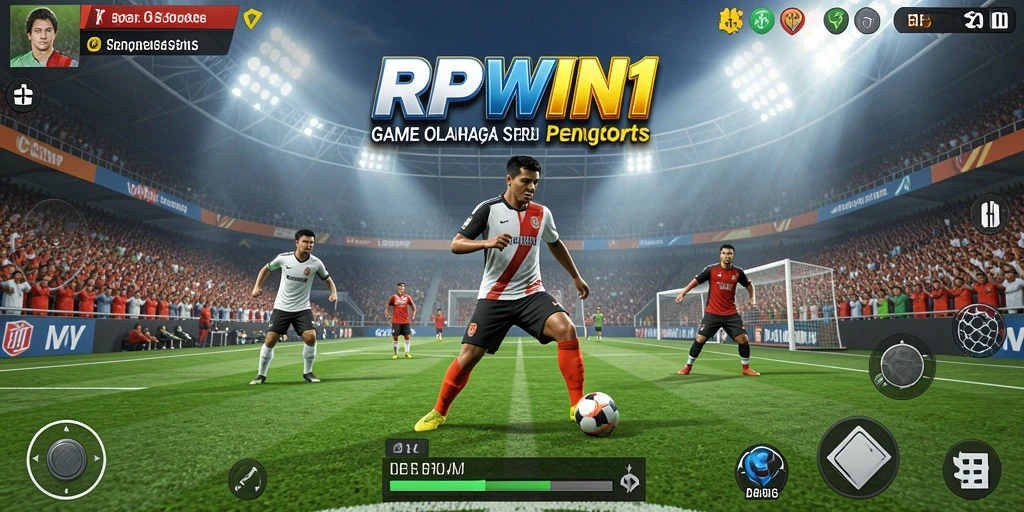 Screenshot utama dari <strong>RPWIN1</strong> menampilkan pemain yang bersaing dalam pertandingan olahraga yang dinamis.
