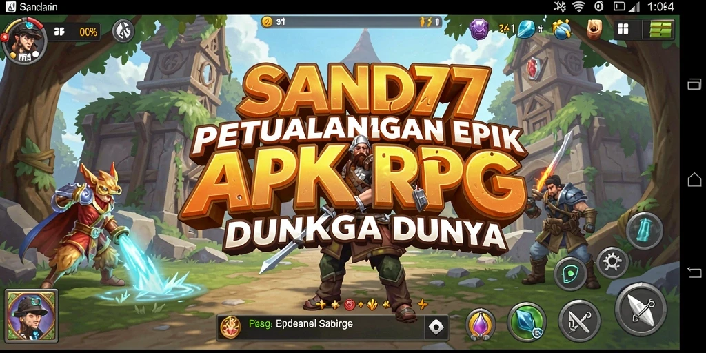 Tangkapan layar SAND77 menampilkan pertempuran seru dengan grafis RPG yang menakjubkan.